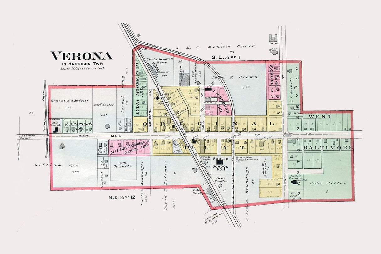 1912 Map of Verona Preble County Ohio