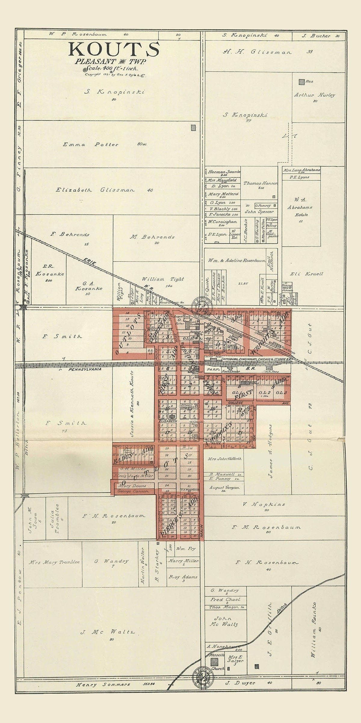 1921 Map of Kouts Porter County Indiana