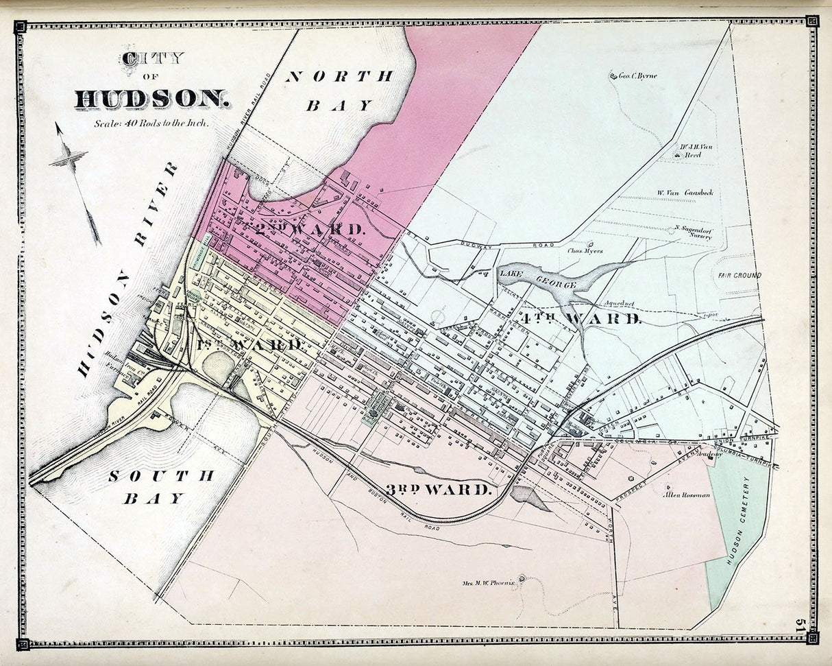 1873 Map of Hudson Columbia County New York