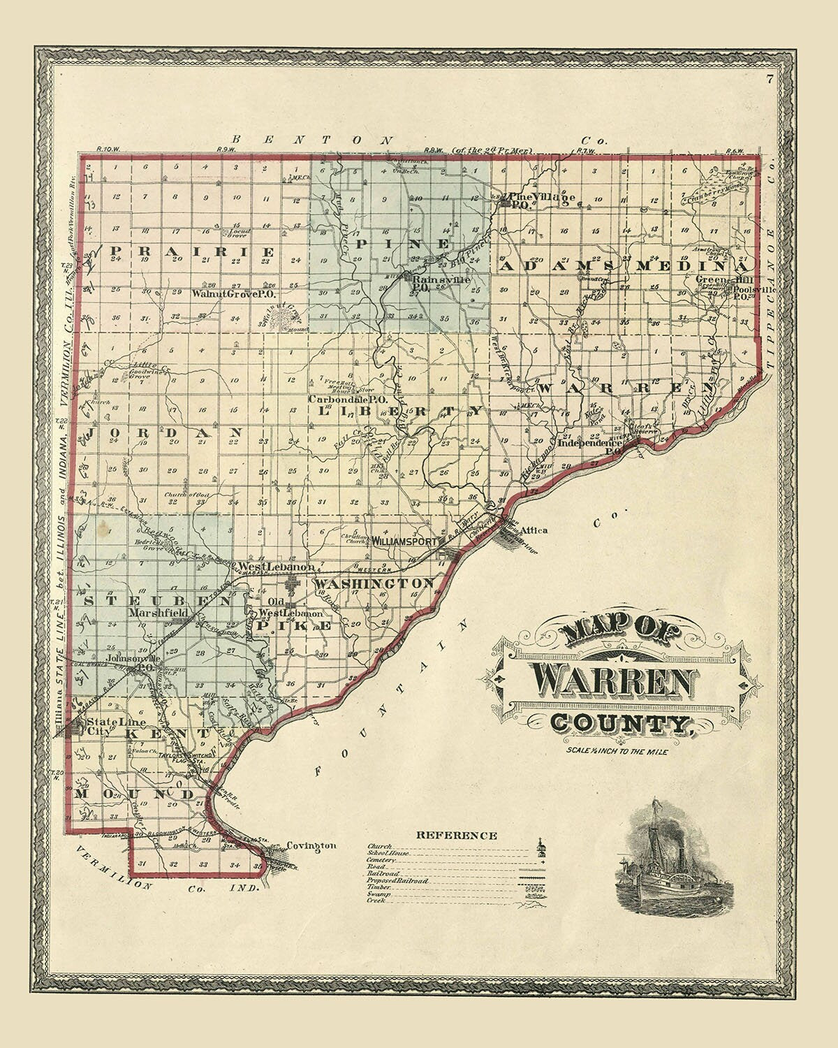1877 Map of Warren County Indiana