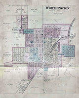 1879 Map of Worthington Greene County Indiana