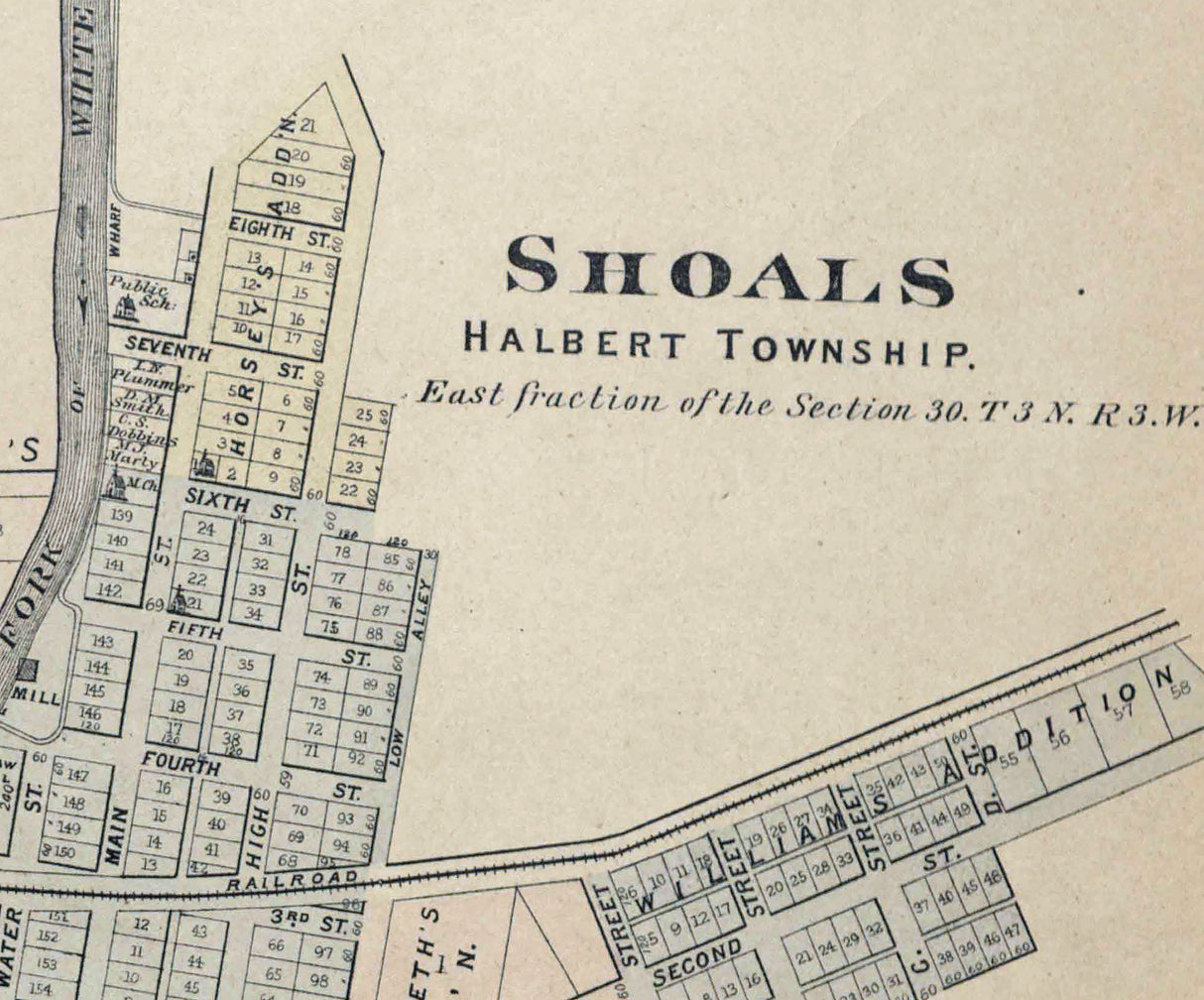 1892 Map of Shoals Martin County Indiana