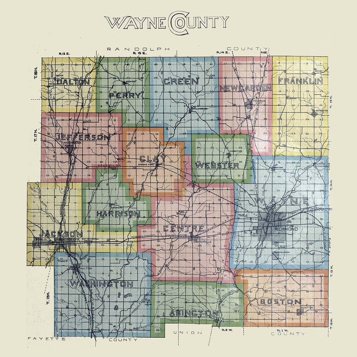 1893 Map of Wayne County Indiana