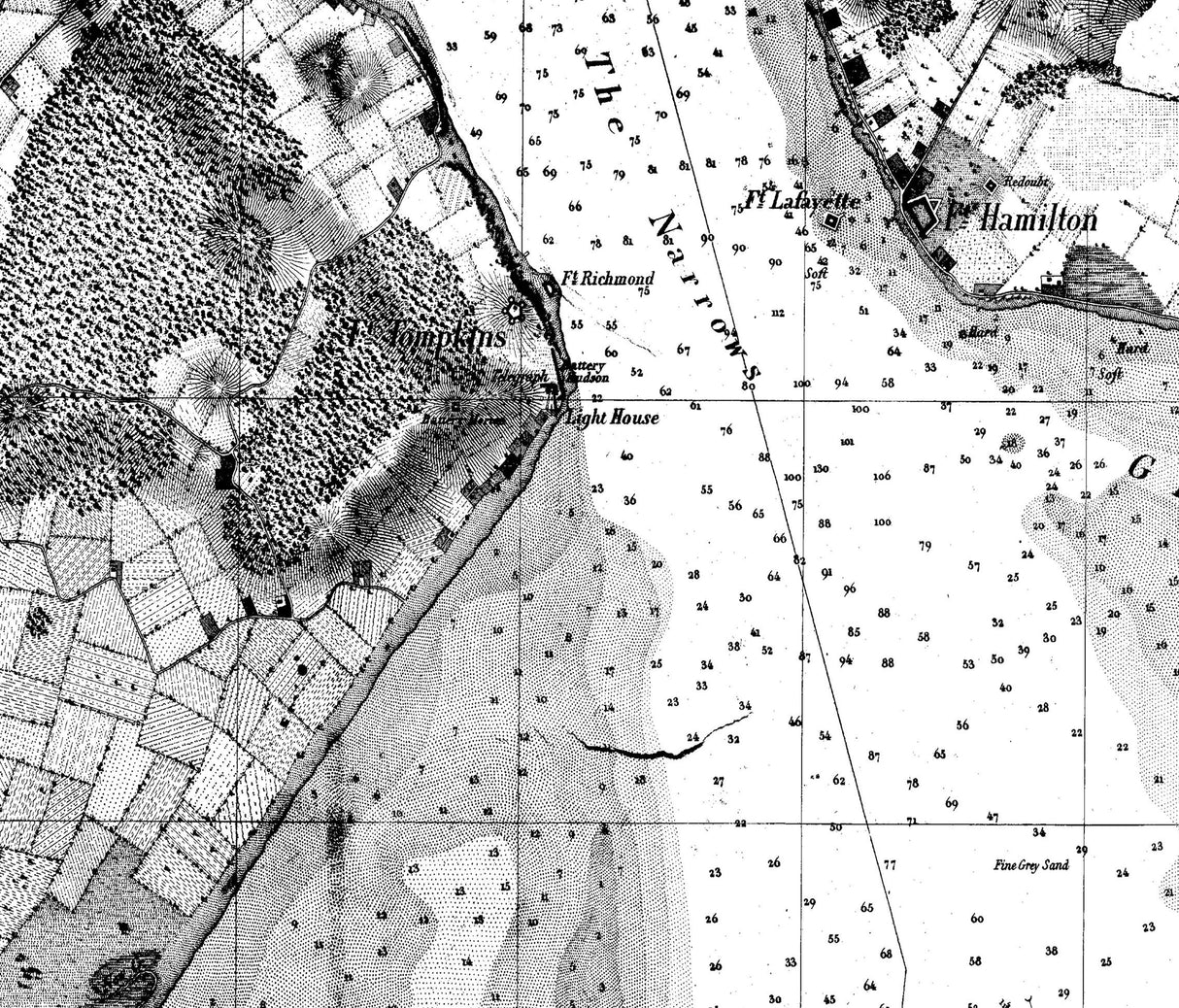 1844 Nautical Chart of New York Bay and Harbor