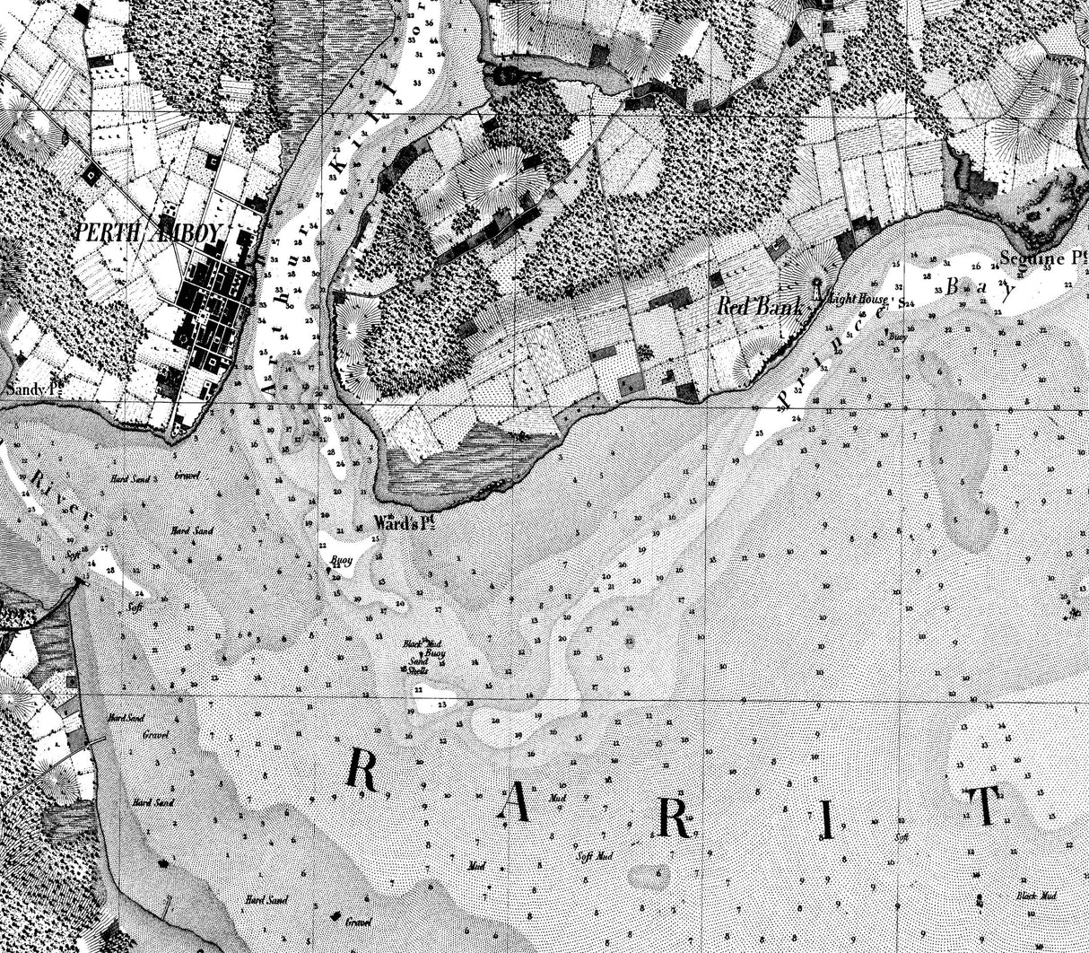 1844 Nautical Chart of New York Bay and Harbor