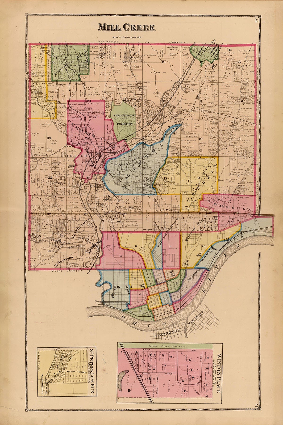 1869 Map of Mill Creek Hamilton County Ohio