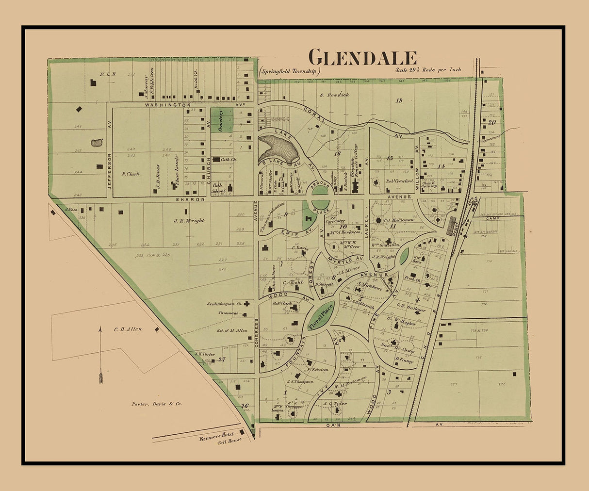 1869 Map of Glendale Hamilton County Ohio
