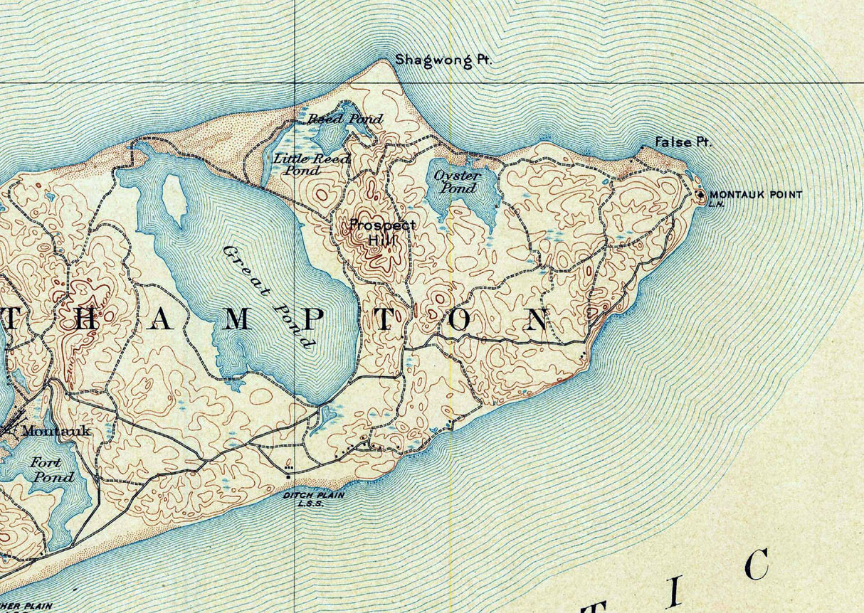 1904 Topo Map of Montauk New York Long Island