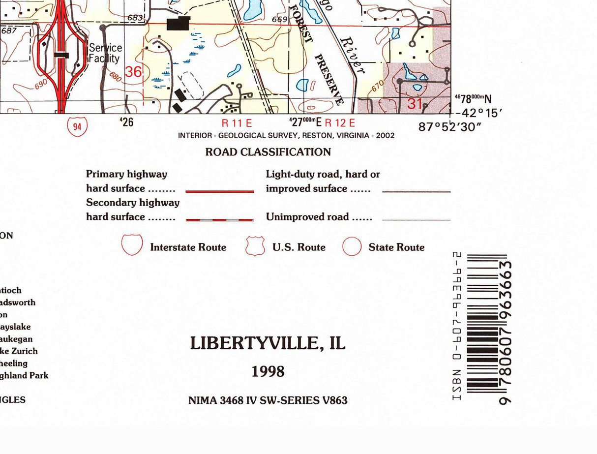 1998 Topo Map of Libertyville Illinois