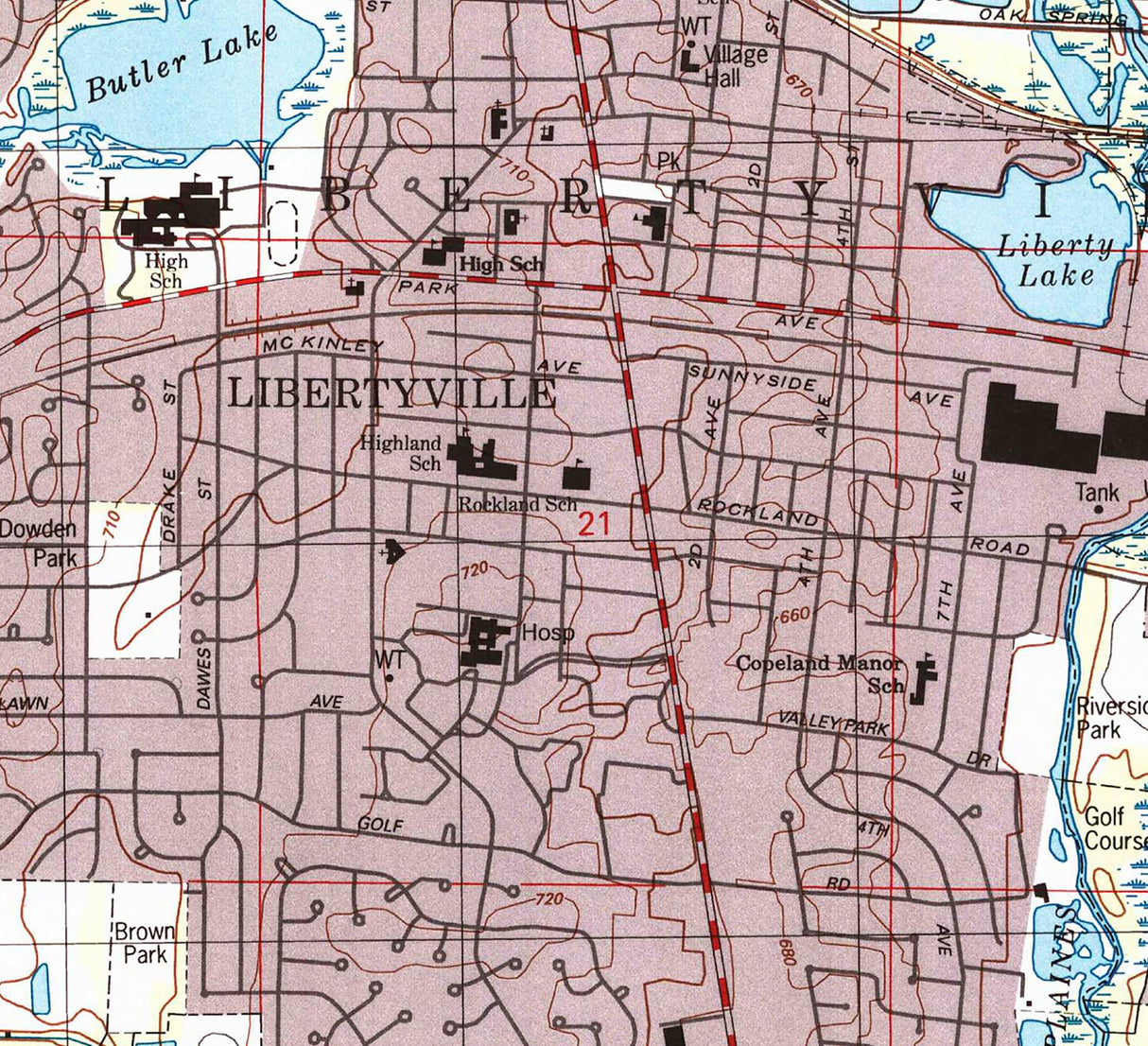 1998 Topo Map of Libertyville Illinois