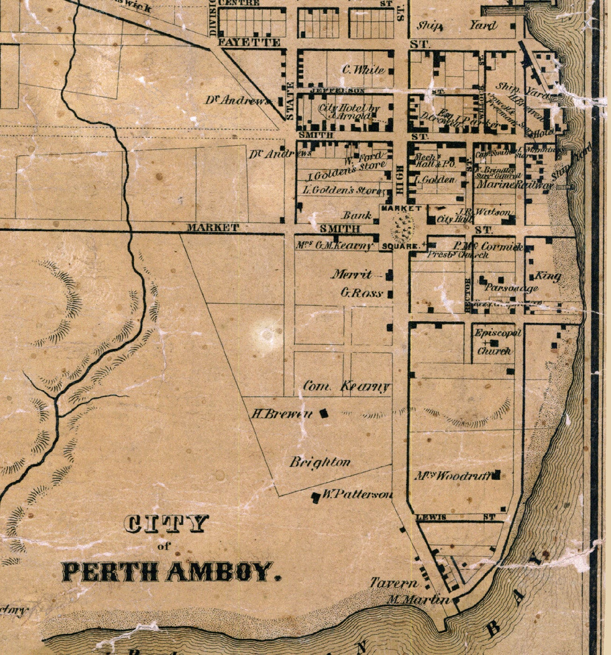 1850 Map of Middlesex County New Jersey