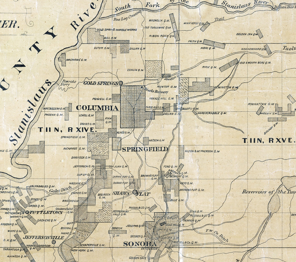 1879 Map of Tuolumne County California Mines