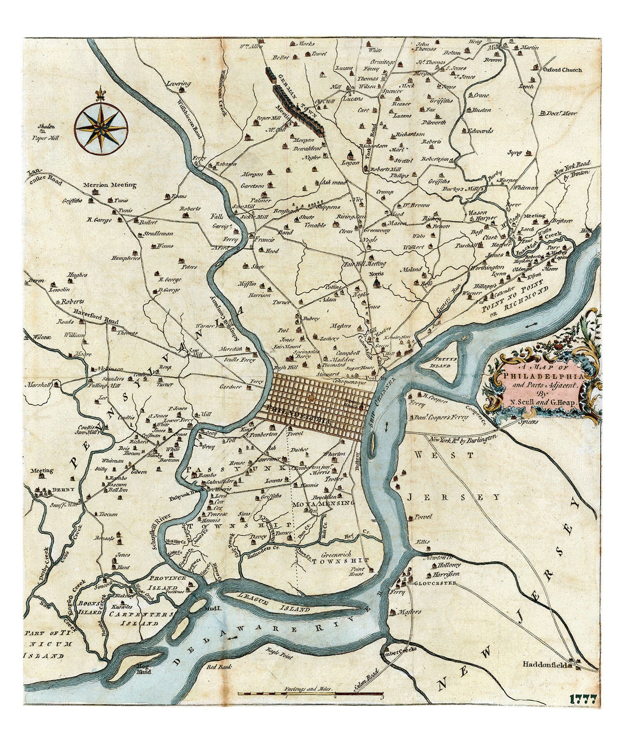 1777 Map of Philadelphia Pennsylvania and parts adjacent