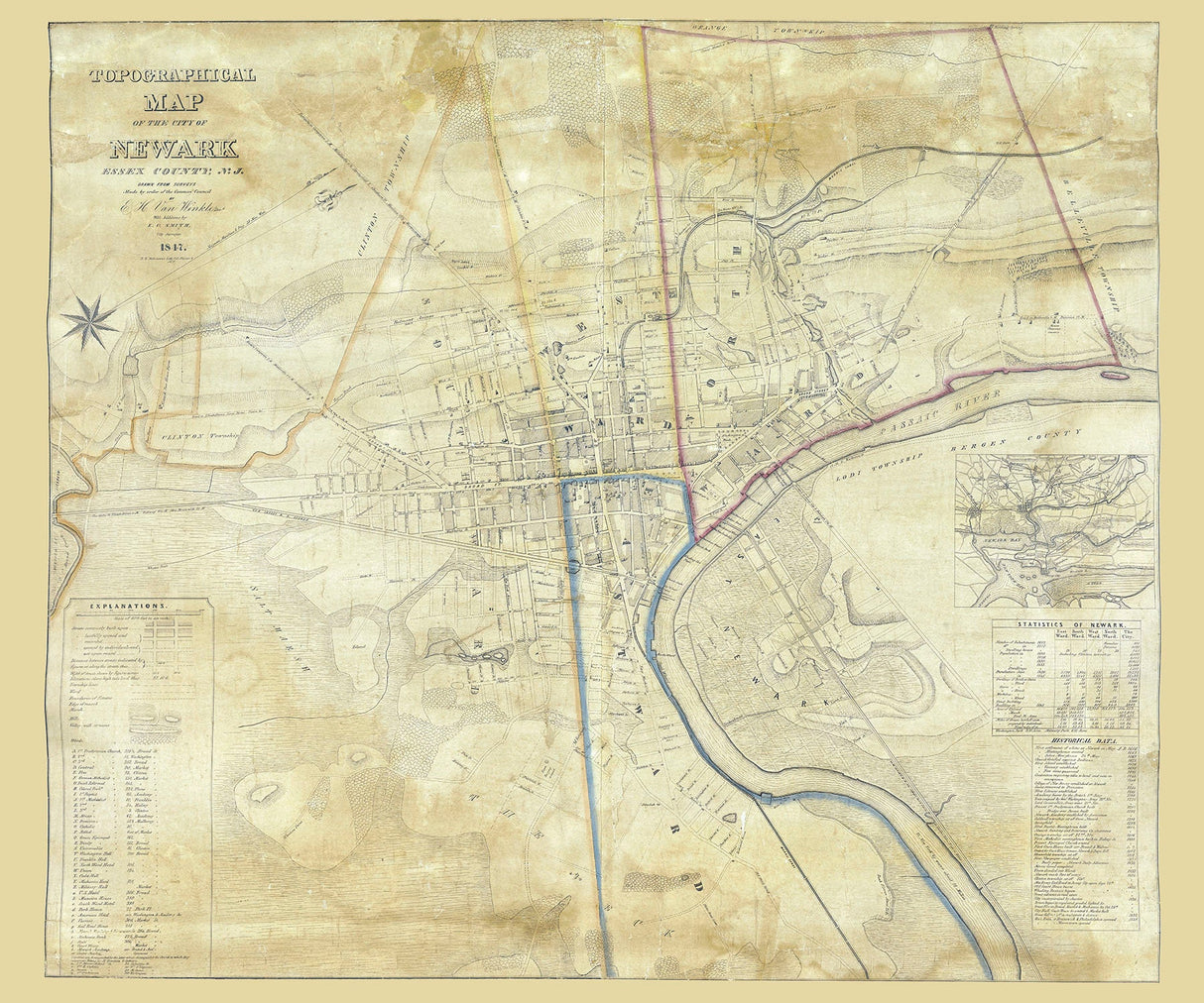1847 Map of Newark Essex County New Jersey