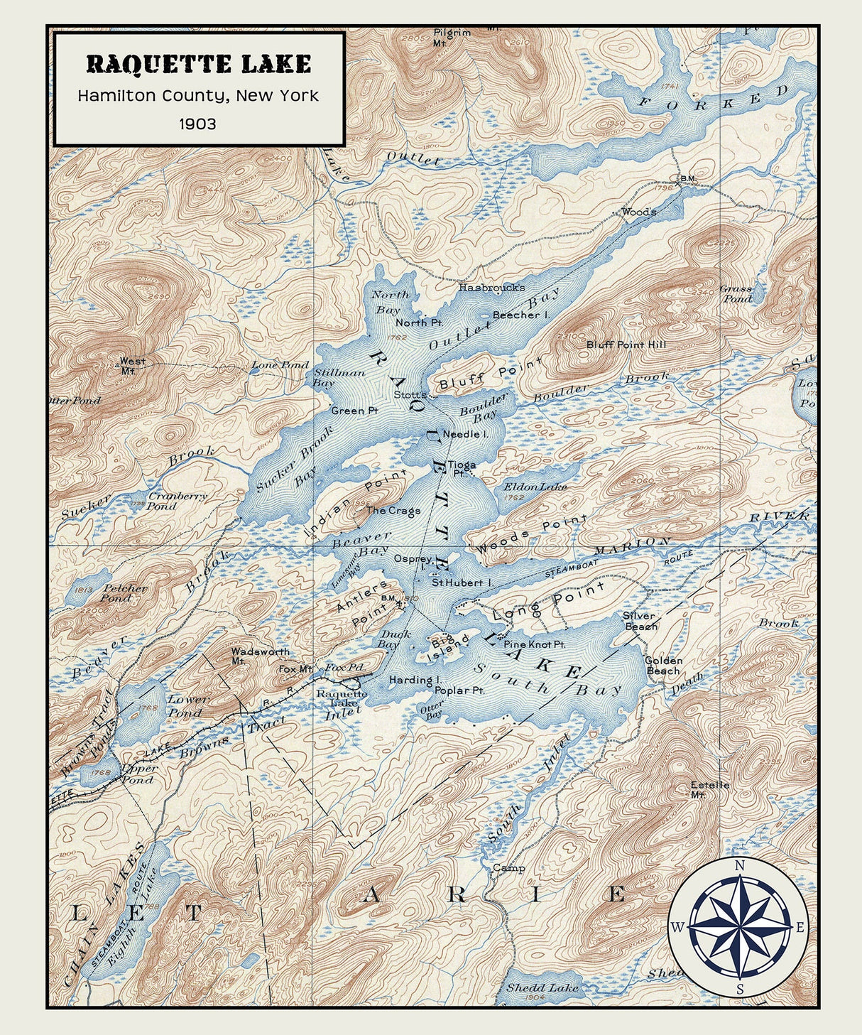 1903 Map of Raquette Lake Hamilton County New York