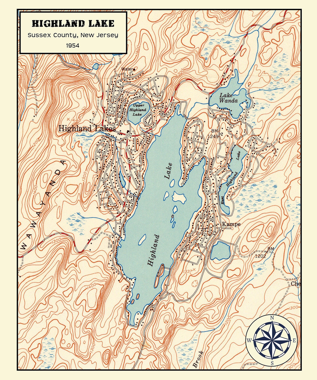 1954 Map of Highland Lake New Jersey