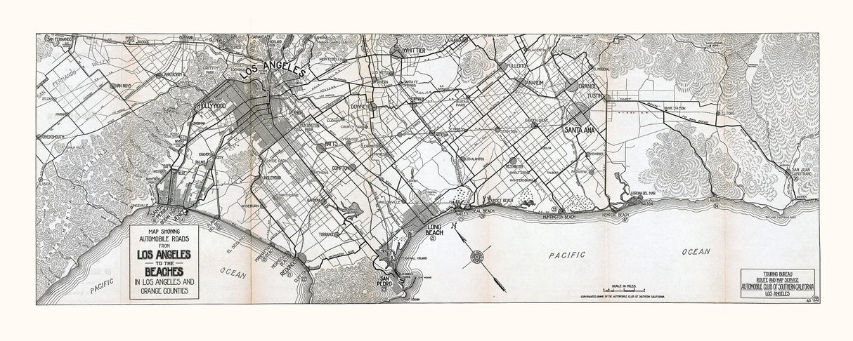 1914 Map of Los Angeles to the Beaches California