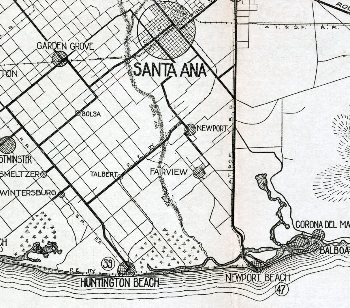 1914 Map of Los Angeles to the Beaches California