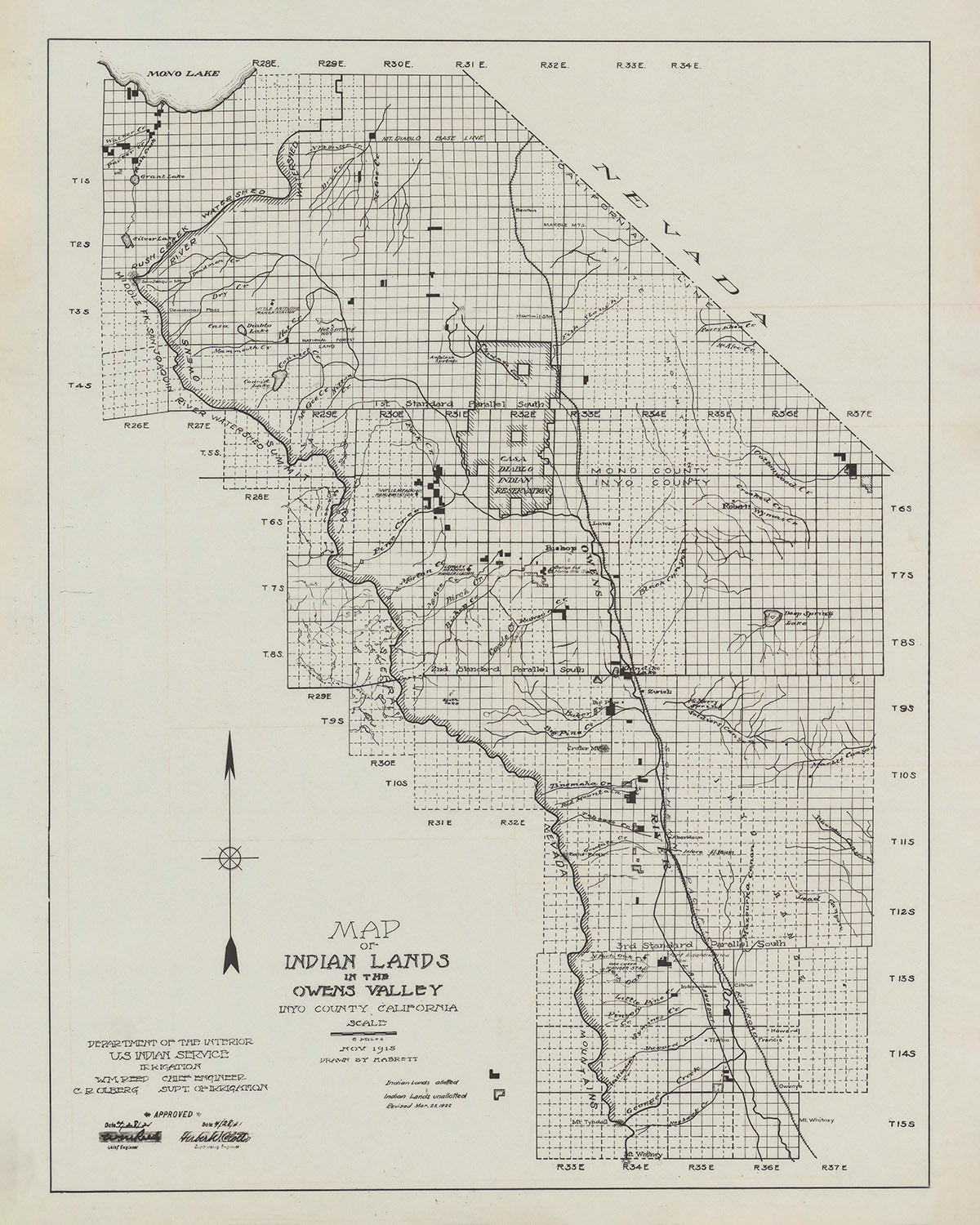 1915 Map of Indian Lands Inyo County California