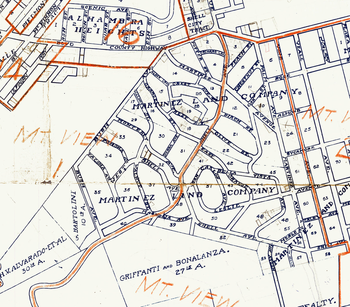 1929 Town Map of Martinez Contra Costa County California