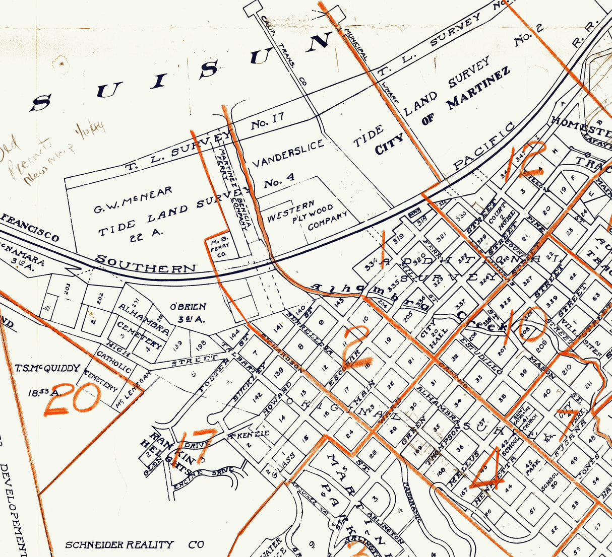 1929 Town Map of Martinez Contra Costa County California