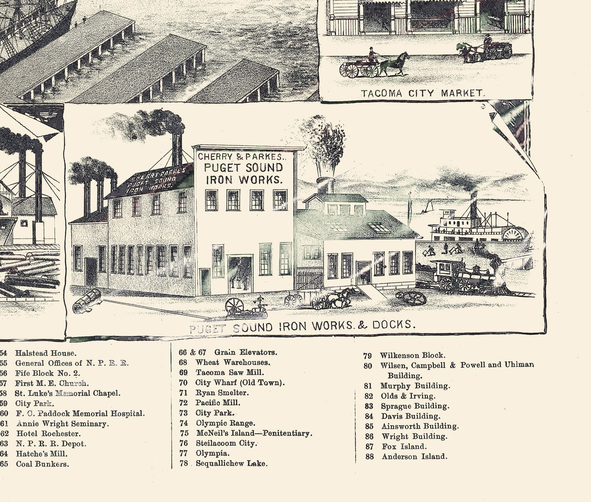 1889 Panoramic Map of Tacoma Washington