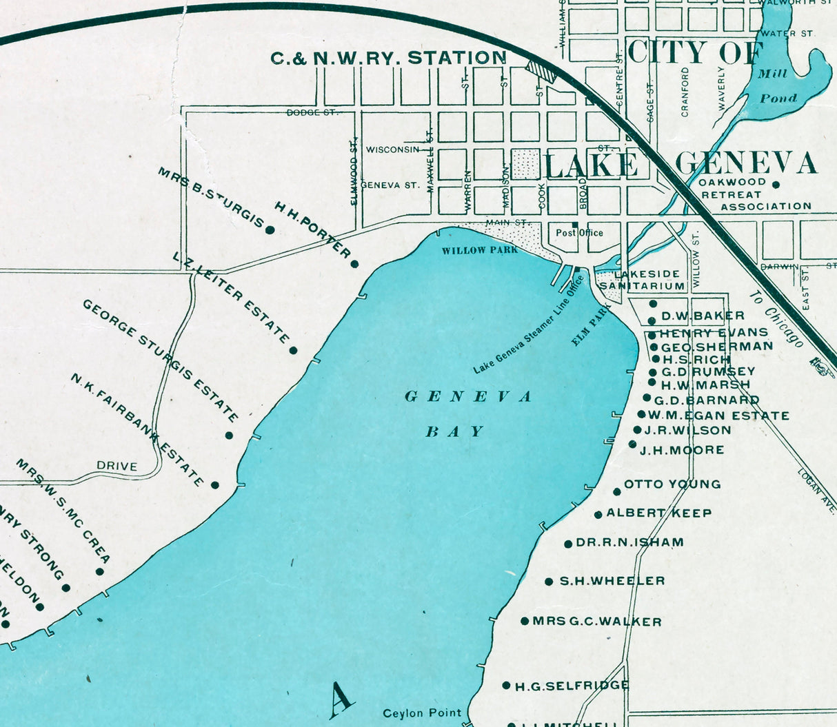 1906 Map of Lake Geneva Wisconsin