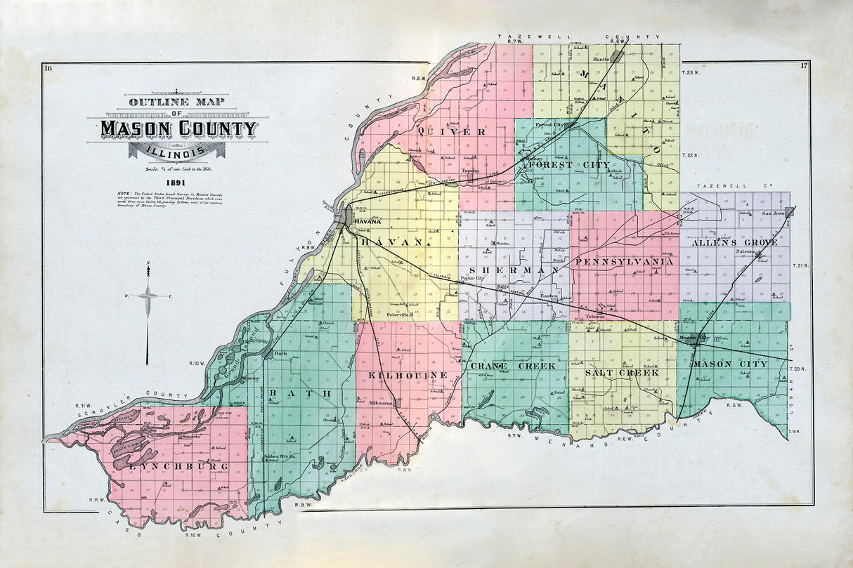 1891 Map of Mason County Illinois