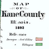 1892 Map of Kane County Illinois