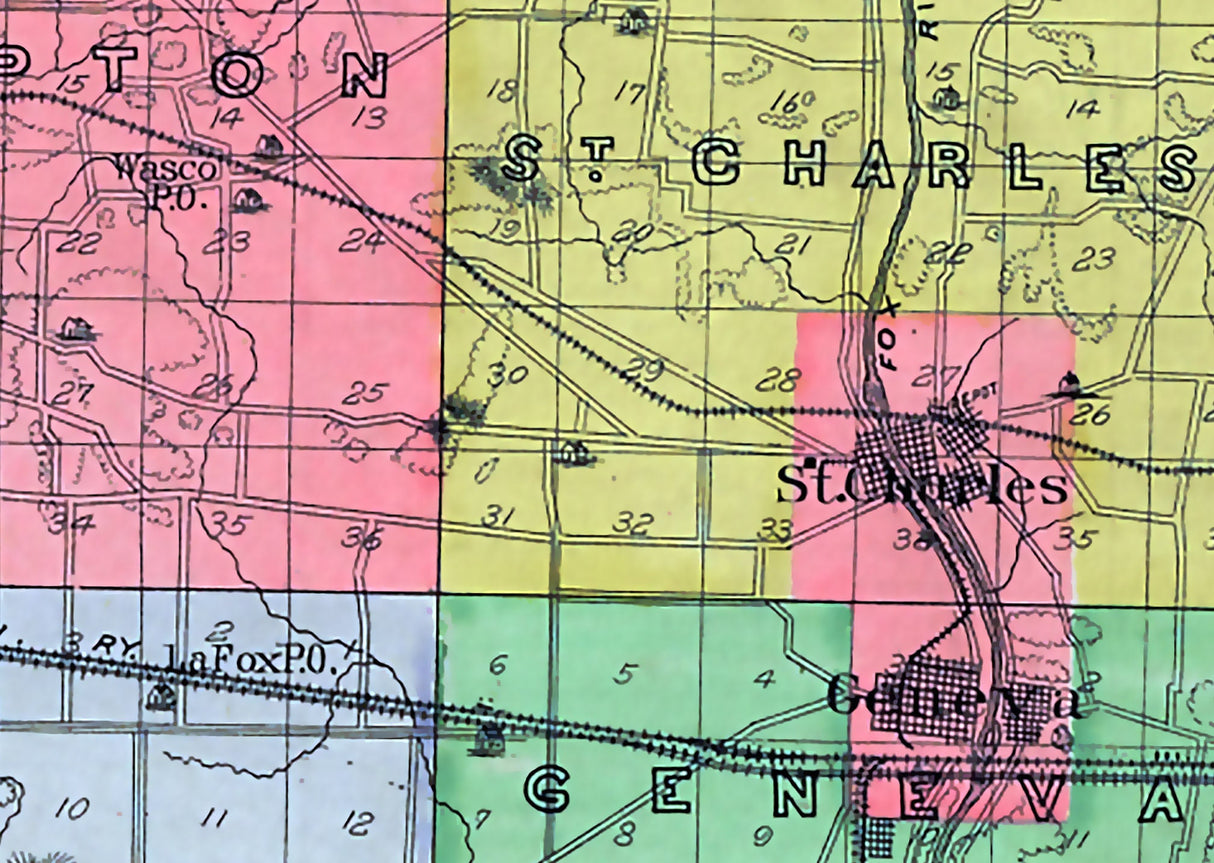 1892 Map of Kane County Illinois