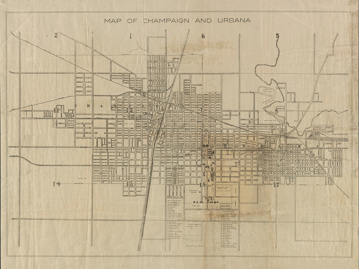 1910 Map of Champaign and Urbana Illinois