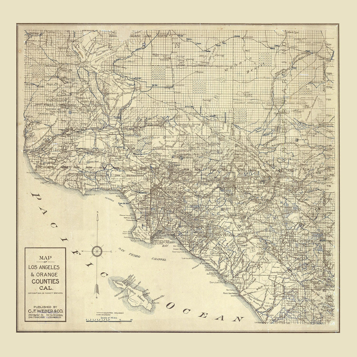 1914 Map of Orange County California and Los Angeles