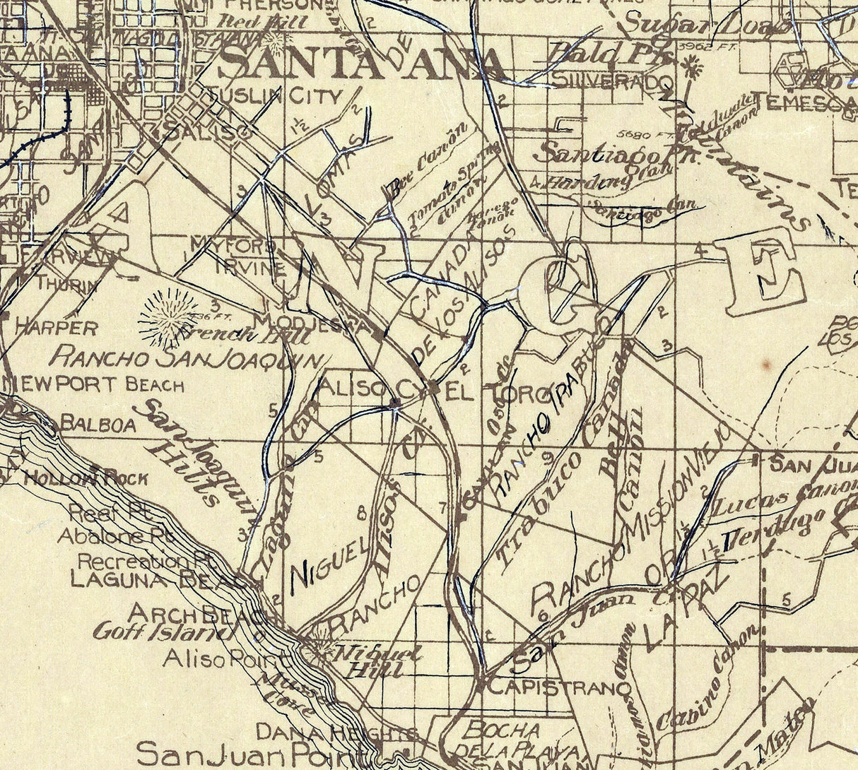 1914 Map of Orange County California and Los Angeles