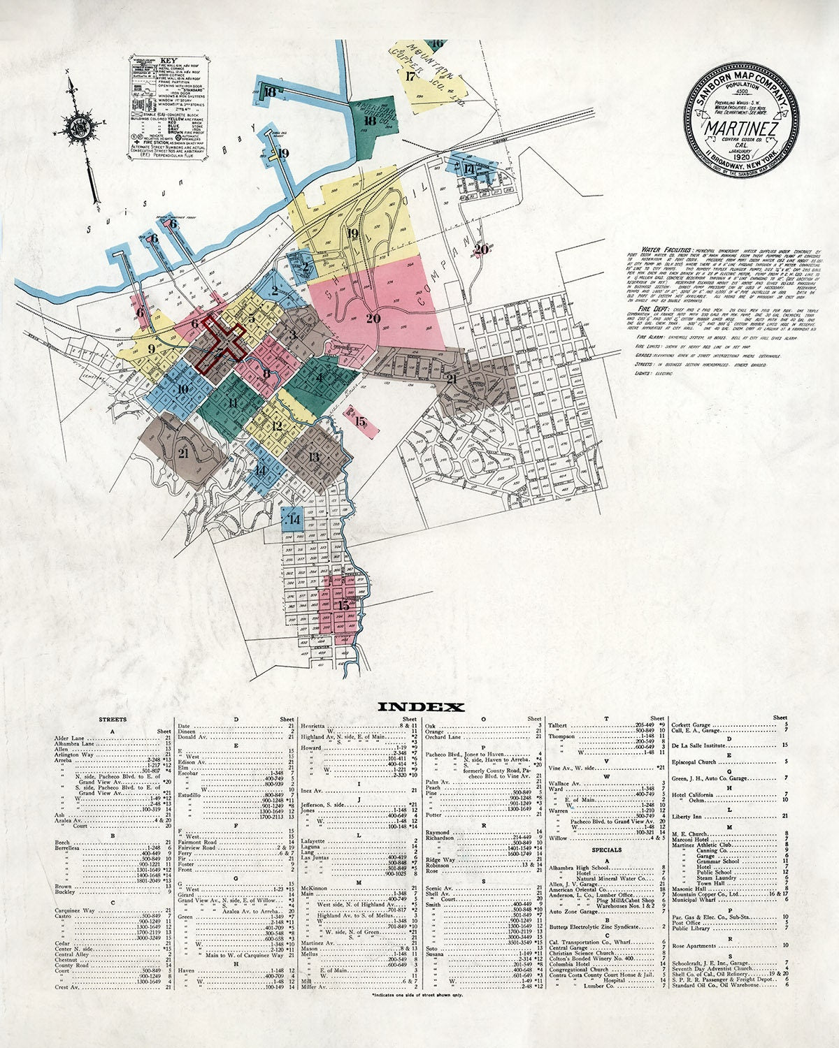 1920 Town Map of Martinez Contra Costa County California