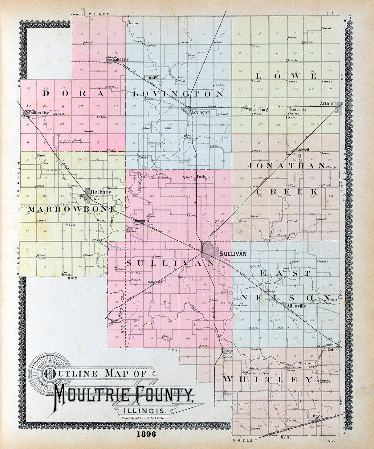 1896 Map of Moultrie County Illinois