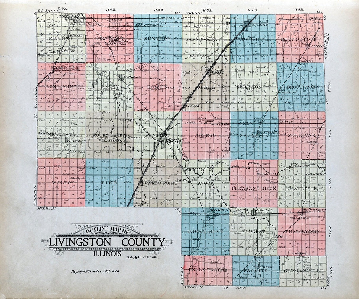 1911 Map of Livingston County Illinois