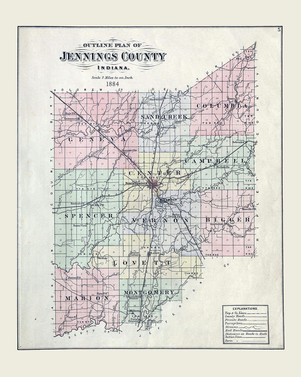 1884 Map of Jennings County Indiana