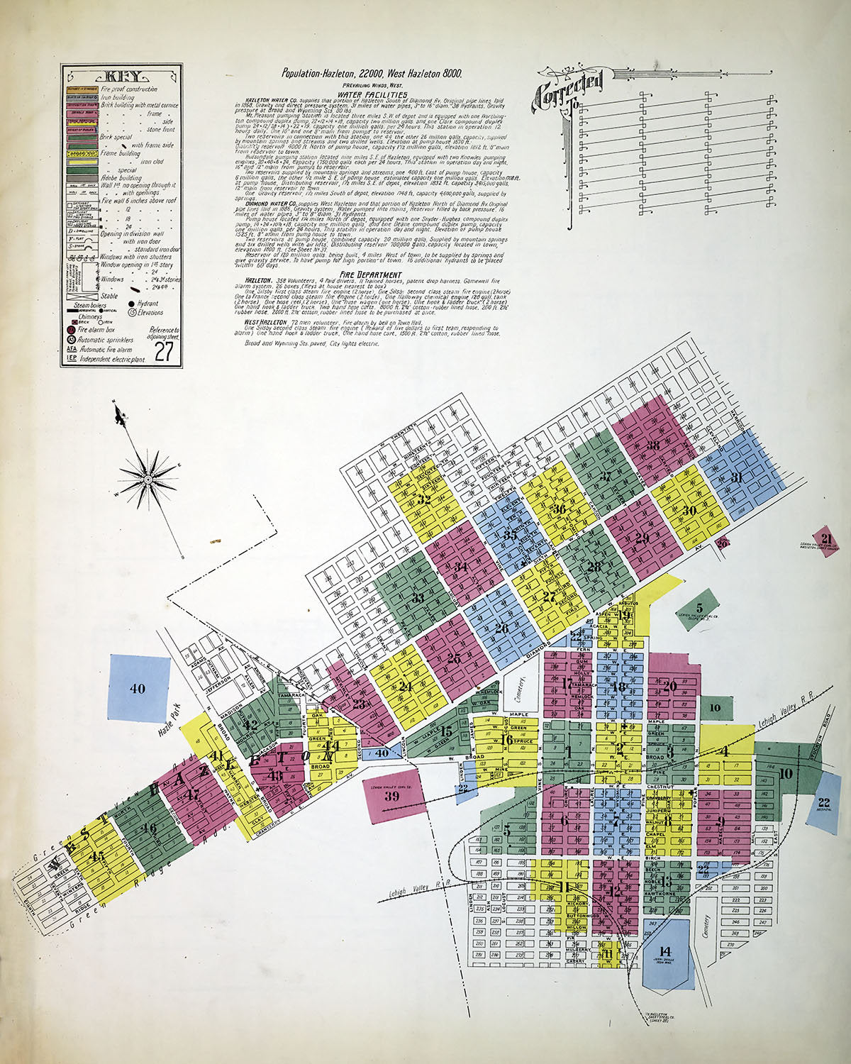 1909 Town Map of Hazleton Luzerne County Pennsylvania