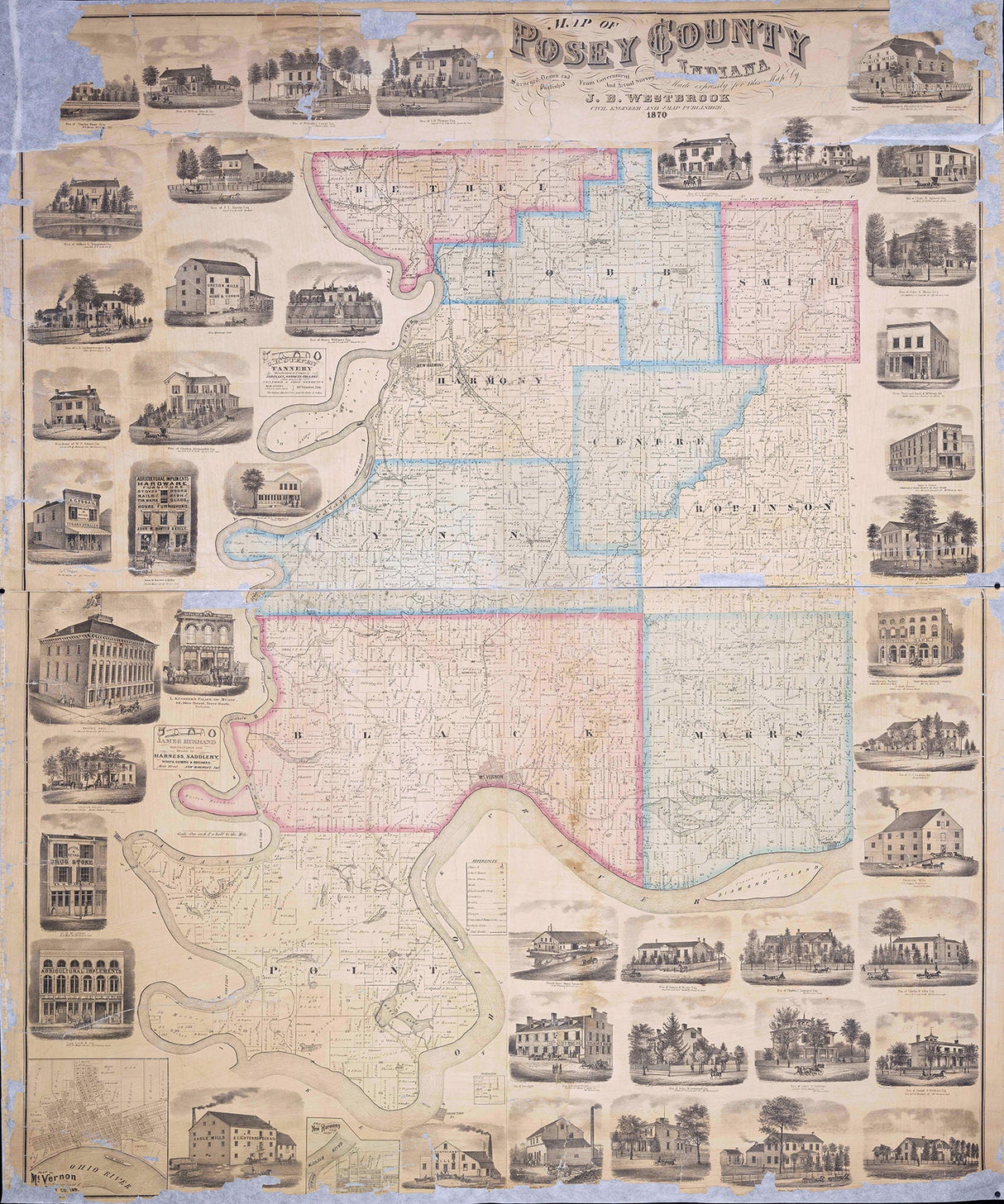 1870 Map of Posey County Indiana