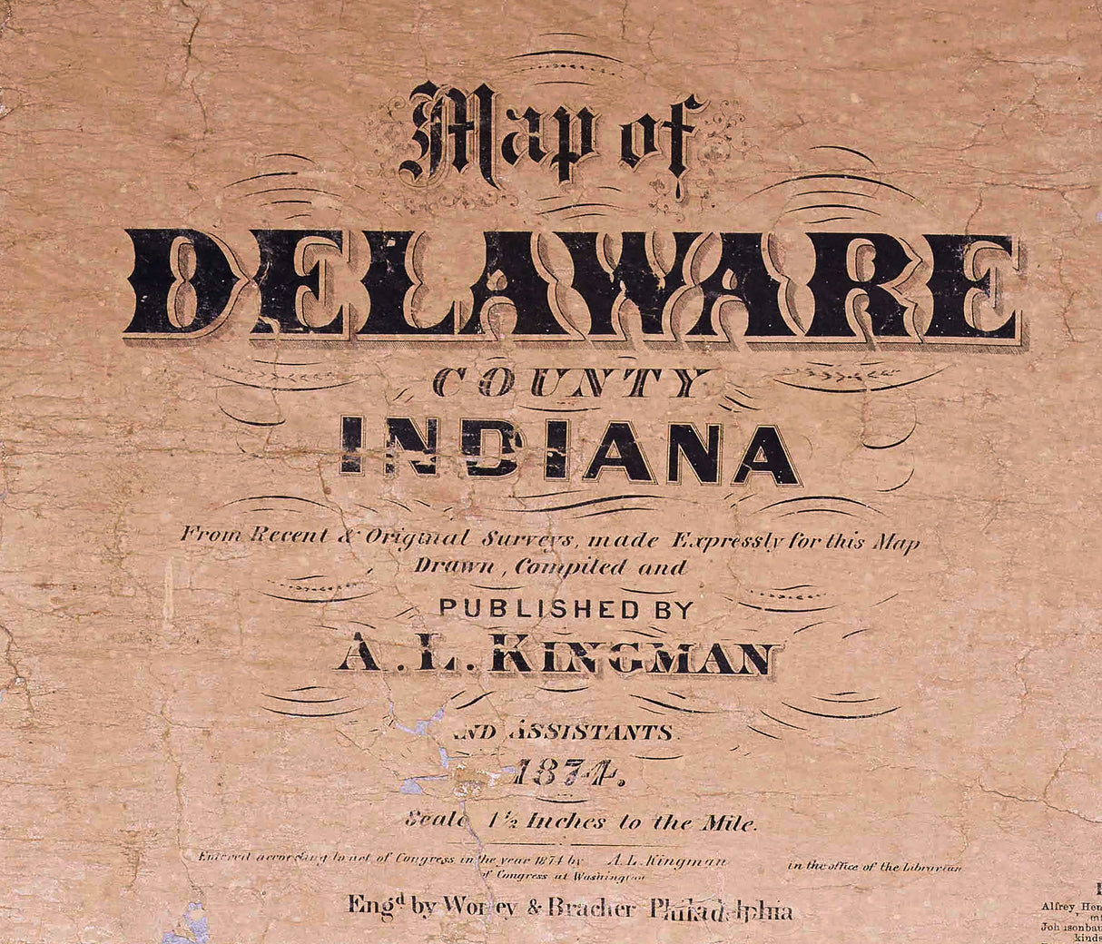 1874 Map of Delaware County Indiana