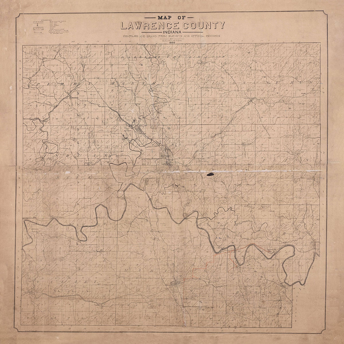 1899 Farm Line Map of Lawrence County Indiana