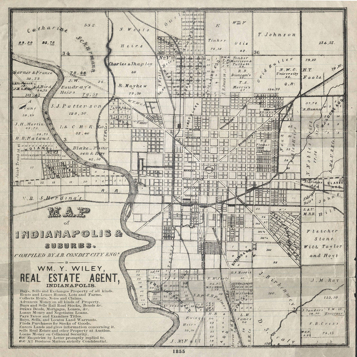 1855 Map of Indianapolis Indiana