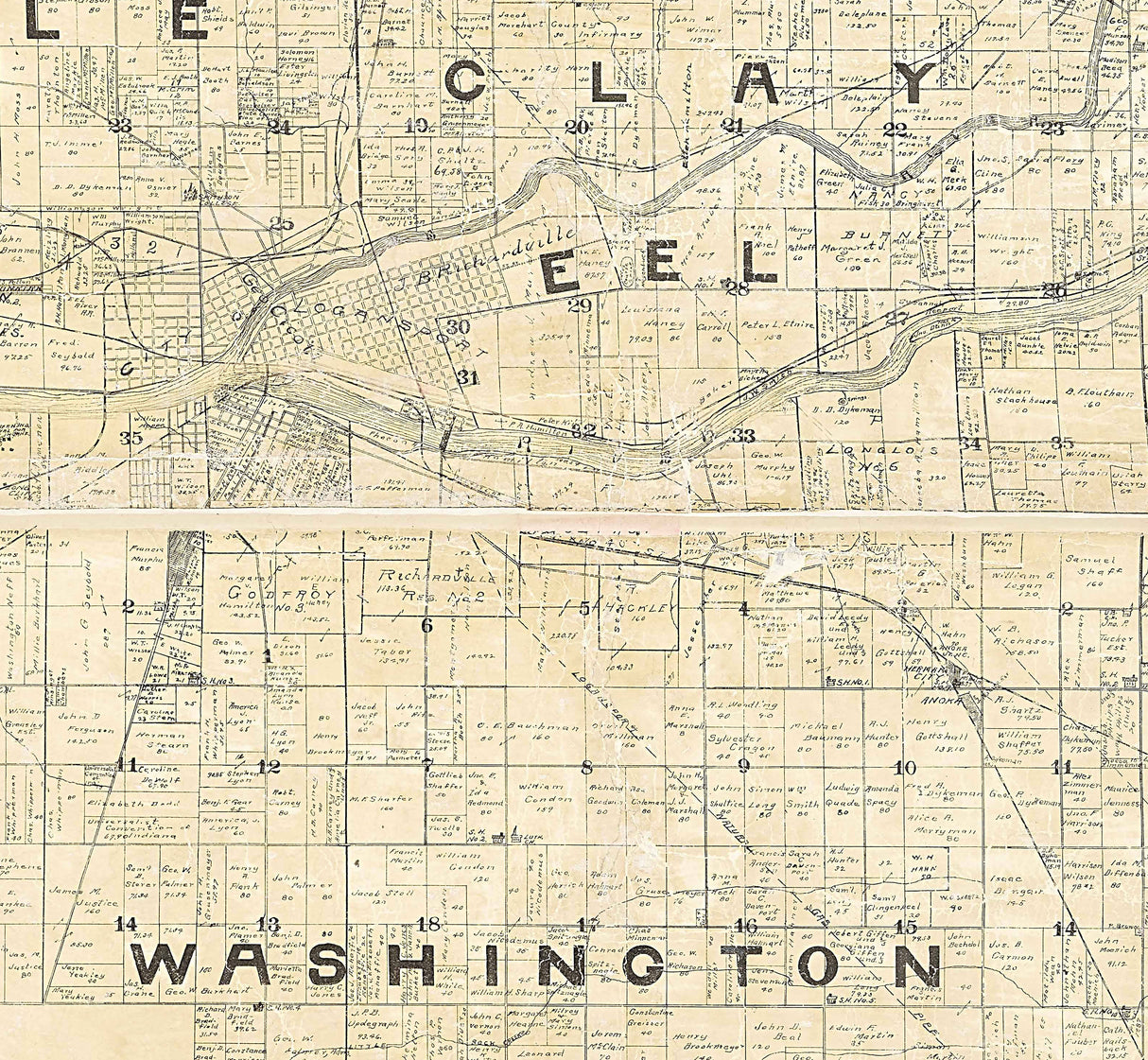 1895 Farm Line Map of Cass County Indiana