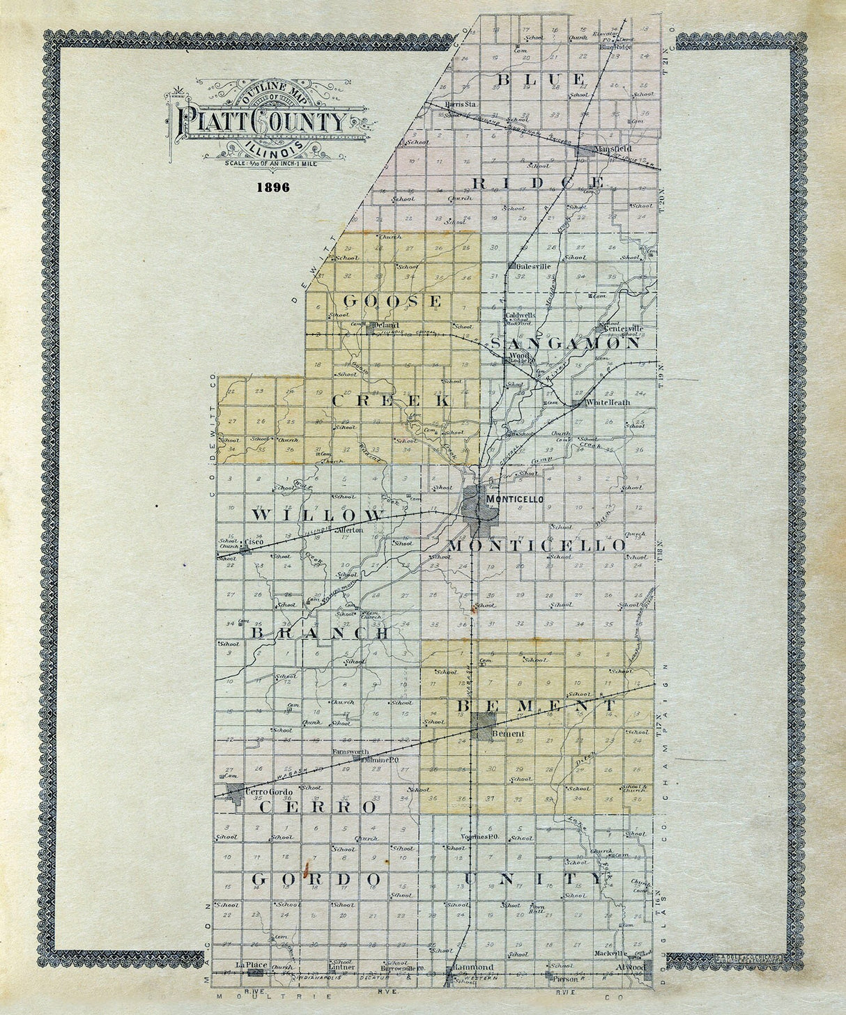 1896 Map of Piatt County Illinois