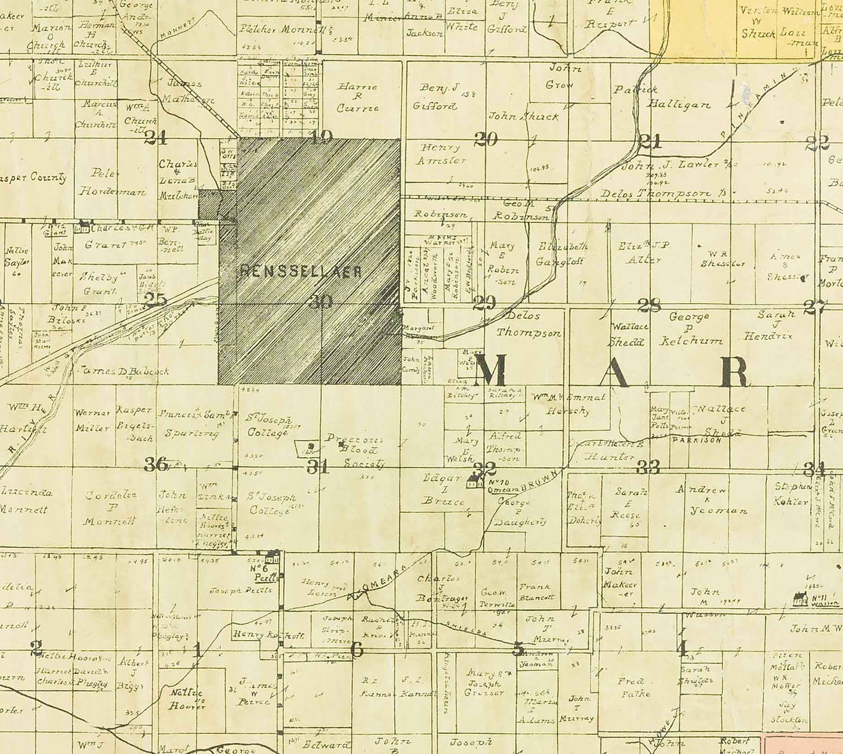 1902 Farm Line Map of Jasper County Indiana