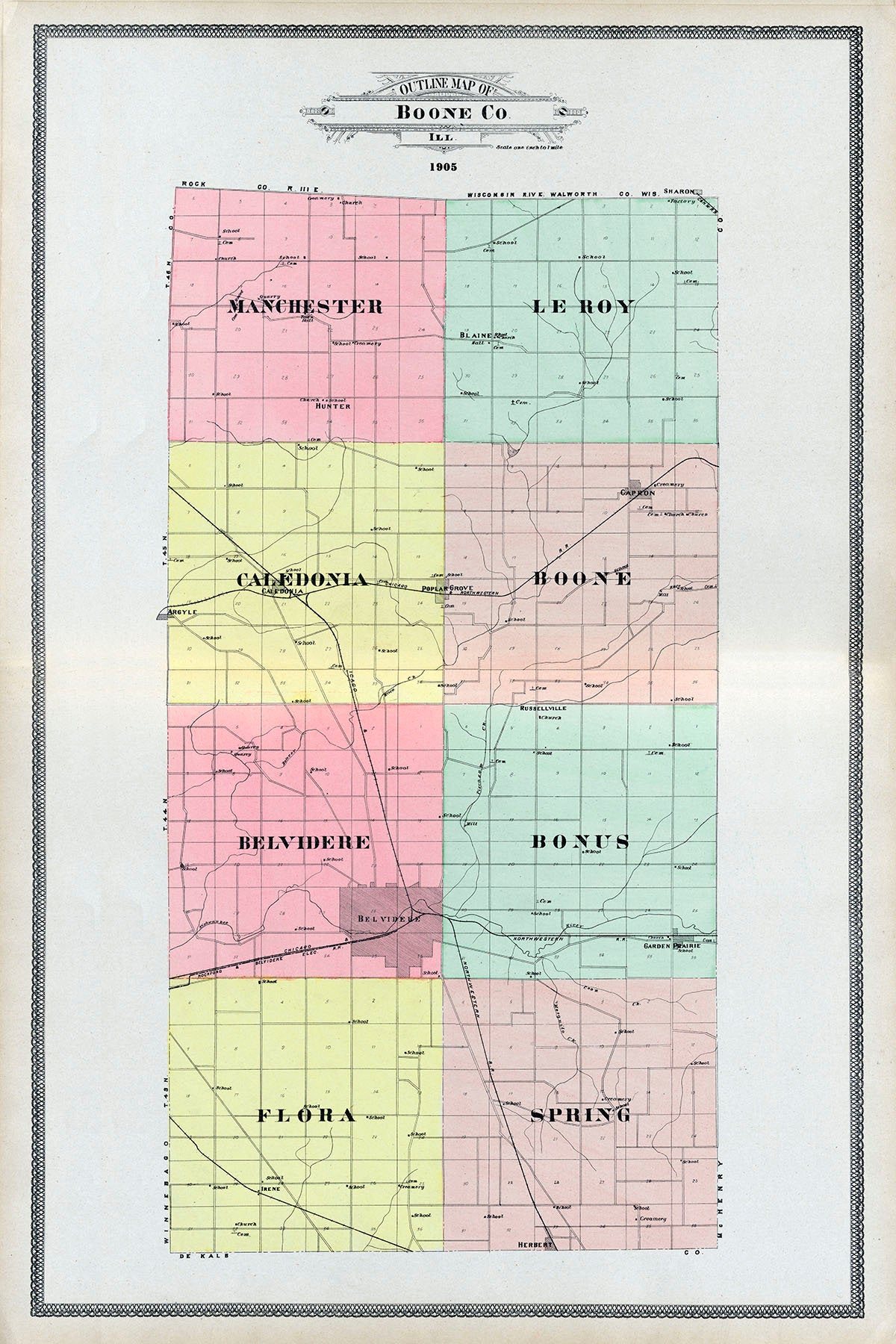 1905 Map of Boone County Illinois