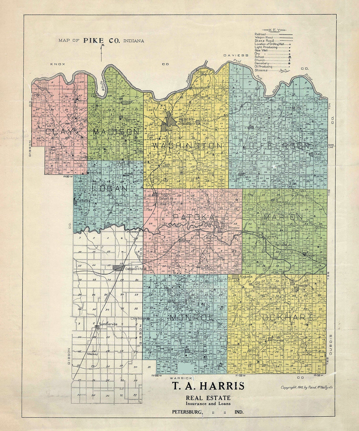 1910 Map of Pike County Indiana