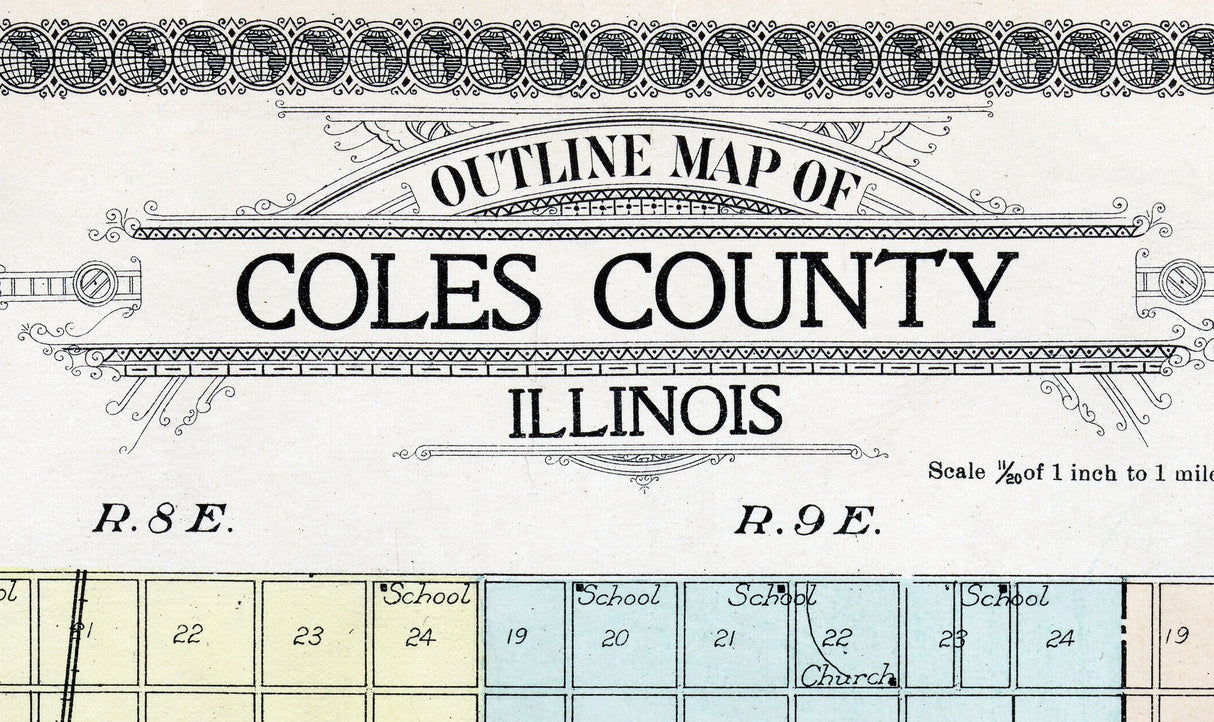 1913 Map of Coles County Illinois