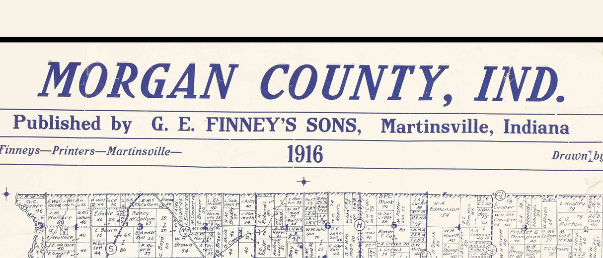 1916 Farm Line Map of Morgan County Indiana