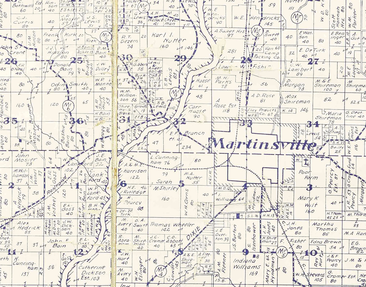 1916 Farm Line Map of Morgan County Indiana